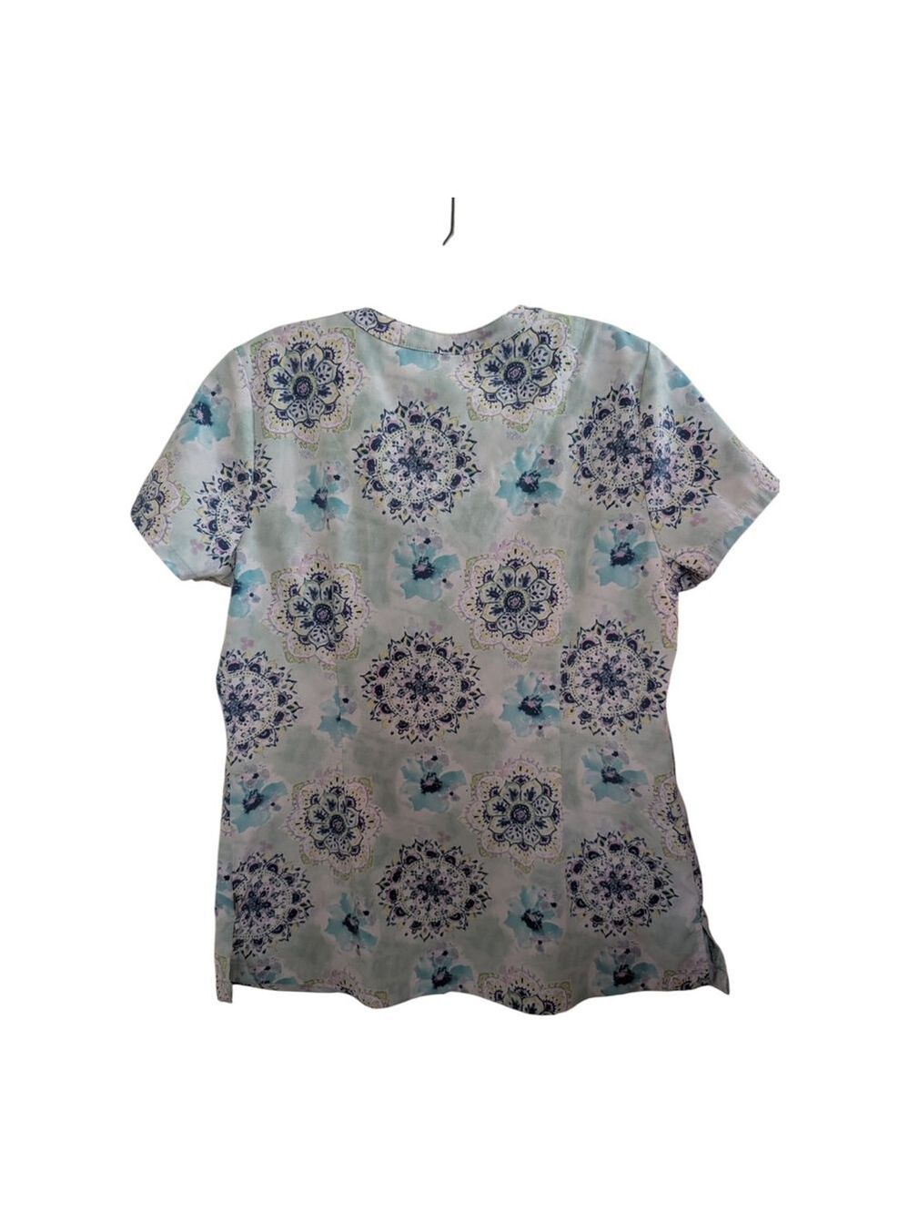 Healing Hands Ivy Watercolor Medallion Print Scrubs Top Size S Two Way Stretch - Picture 5 of 11